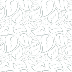 gray leaves pattern, gray seamless vector pattern, foliage, gray leaves made from lines on white background, leaf pattern for your design