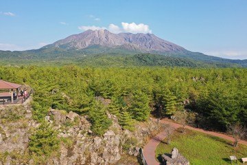 桜島の溶岩遊歩道の空撮