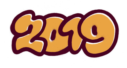 graffiti 2019 sprayed in orange over white