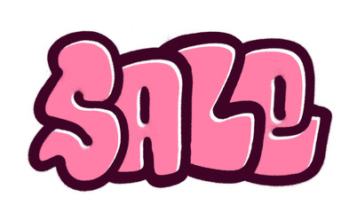 graffiti sale bubble word sprayed in pink over white