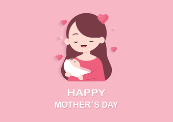 Mother holding cute baby. Happy Mothers' day. Vector illustration.