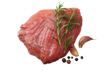 Raw beef meat isolated on white background. top view
