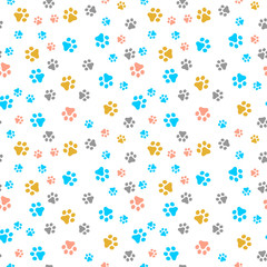 Dog Paw seamless pattern vector footprint kitten puppy tile colorful background repeat wallpaper cartoon isolated illustration white - Vector.