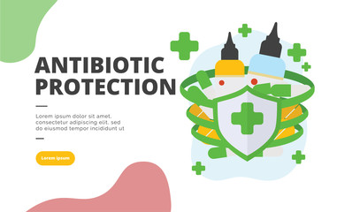 Antibiotic Protection flat design banner illustration concept for digital marketing and business promotion