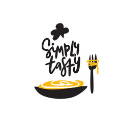 Simply tasty. Funny illustration of plate with spaghetti and fork.