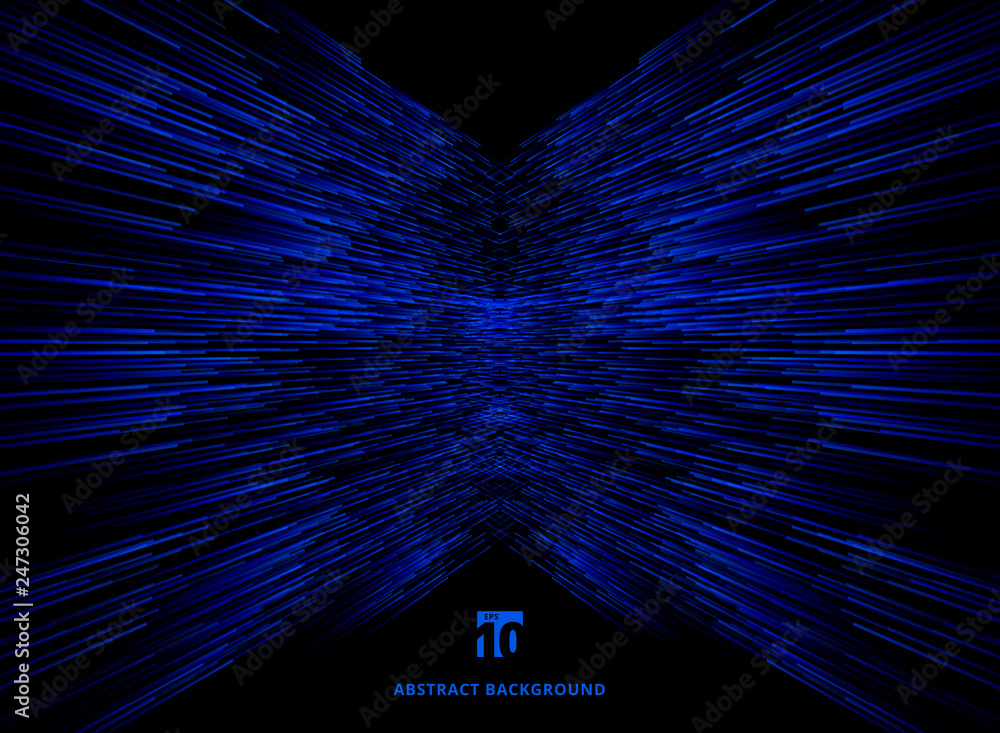 Poster abstract technology data connection speed blue lines perspective on dark background.