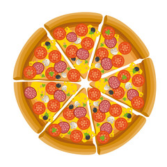 delicious pizza. circle. white background