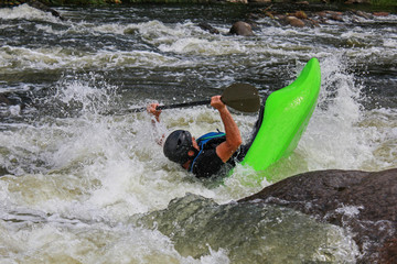 River Kayaking as extreme and fun sport. Life in motion. Outdoor sports.