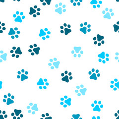 Naklejka na ściany i meble Dog Paw seamless pattern vector footprint kitten puppy tile blue background repeat wallpaper cartoon isolated illustration white - Vector