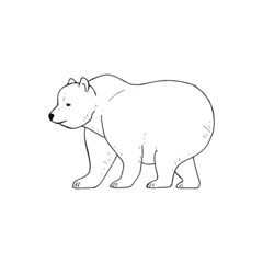 Bear coloring page, cute childish coloring of a big bear, vector sketch of a bear, black and white vector illustration isolated on white background for your design