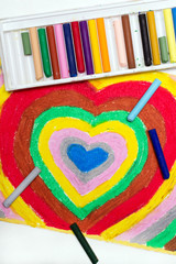 Colorful drawing: Valentines day card with beautiful hearts