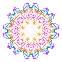 Fototapeta na wymiar Simple Round Floral Mandala, Ethno Motive. Bright Ornament Consists Of Simple Shapes. Vector Illustration.. For Home Decor, Coloring Book, Card, Invitation, Tattoo. Anti-Stress Therapy Pattern.