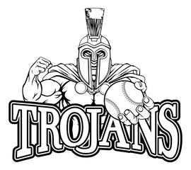 A Spartan or Trojan warrior Baseball sports mascot holding a ball