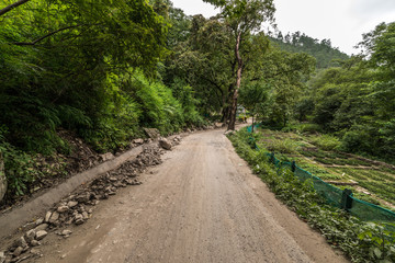 Fototapeta na wymiar Off-Road in Himalayas, Great Himalayan National Park, Sainj Valley, Himachal Pradesh, India