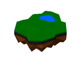Floating island. Isolated on white background. 3D vector illustration.