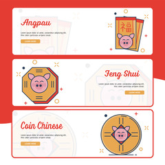 Naklejka premium Banner Design Chinese New Year with Outline Filled Style