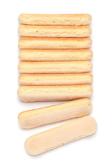 Traditional Italian Savoiardi ladyfingers Biscuits on White Background