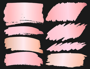 Set of brush stroke, Pink gold grunge brush strokes. Vector illustration.