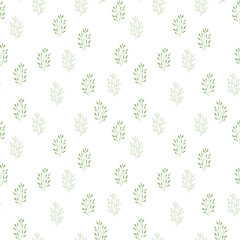Fototapeta na wymiar Green flourish herbs pattern. Scandinavian seamless design.