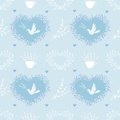 Fototapeta premium Seamless pattern with vintage elements on a blue background
