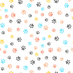 Dog Paw seamless pattern vector footprint kitten puppy tile colorful background repeat wallpaper cartoon isolated illustration white - Vector.
