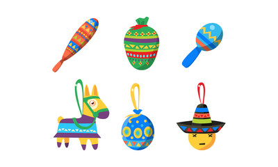 Mexican Cinco De Mayo holiday elements set, Birthday pinata vector Illustration