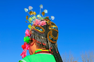 Chinese traditional style yangko folk dance performance headwear, China