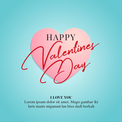 Happy Valentines Day typography text with heart background. Poster vector template design.