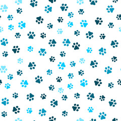 Plakat Dog Paw seamless pattern vector footprint kitten puppy tile blue background repeat wallpaper cartoon isolated illustration white - Vector