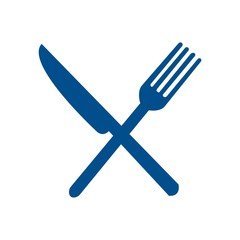 Blue Fork and Knife flat icon isolated on white background. Vector illustration.