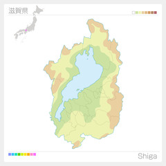 滋賀県の地図（等高線・色分け）