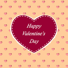 Valentines day greeting card. Big heart with the inscription "Happy Valentine's Day" is in the foreground. In the background are several little double hearts.