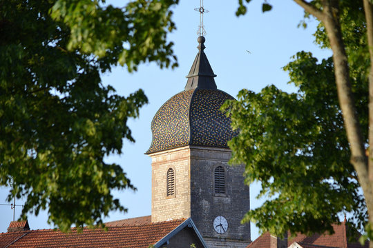 Clocher comtois de l'&eacute;glise de Soing, Franche-Comt&eacute;, France