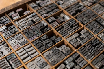 typographic mobile characters collected in a drawer for typography. collection of antique...