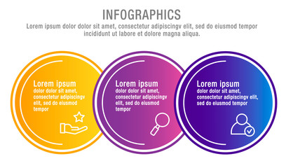 Modern vector illustration. Infographic circles template with three elements, sectors, icons. Designed for business, presentations, web design, interface, workflow layout, diagrams with 3 steps