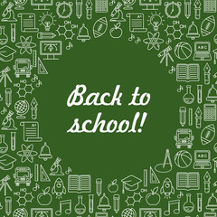 Vector school background. Education pattern with modern line style outline  icons.