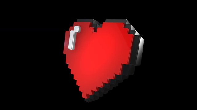 Twisting pixel heart isolated with alpha channel. Retro arcade video game Valentine&acute;s Day background.