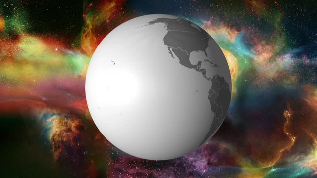 Erde mit L&auml;ndergrenzen und Universum dreht sich in 24 Stunden