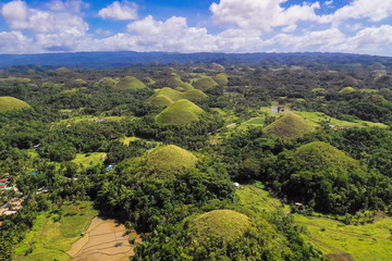 Fototapeta na wymiar Chocolate hills, Philippines, Bohol island. Aerial view from the drone.