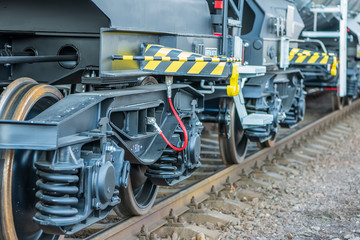 Freight cargo train wagons details. © Kalina Georgieva