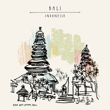 Padangbai, Bali, Indonesia. Vector hand drawn postcard