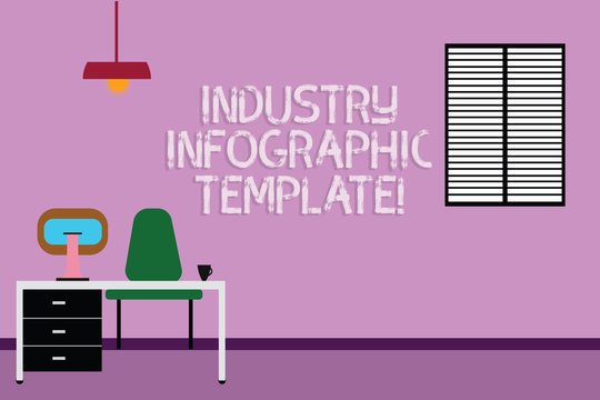 Text sign showing Industry Infographic Template. Conceptual photo Pattern to use in creating visual image Work Space Minimalist Interior Computer and Study Area Inside a Room photo