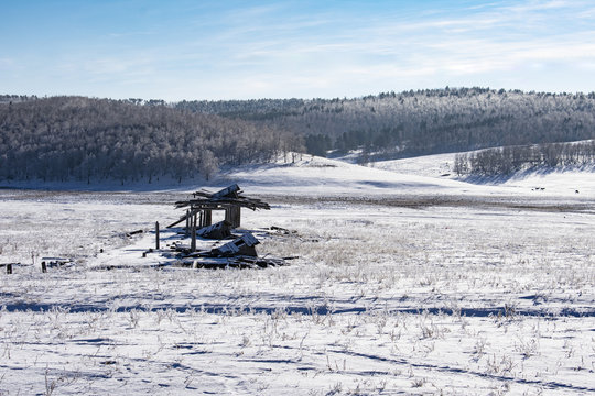 Winter View Of An Abandoned Pig Farm In The Village