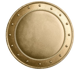 gold metal round shield isolated 3d illustration
