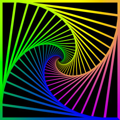 Inward concentric rotating, spirally squares abstract geometric background . stairs optical illusion pattern.