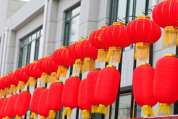 red Chinese lanterns in the park