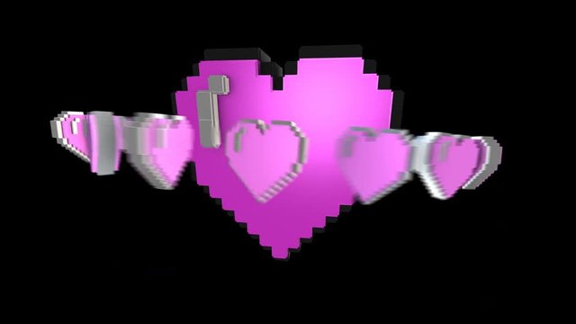 8 bits pixel dancing hearts animation. Retro arcade video game Valentine&acute;s Day background.