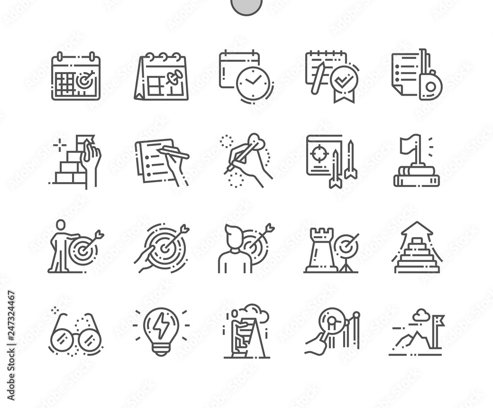 Poster goal setting well-crafted pixel perfect vector thin line icons 30 2x grid for web graphics and apps.