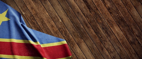 Democratic Republic of Congo, cloth flag on wood
