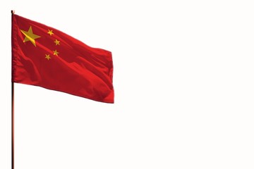 Fluttering China isolated flag on white background, mockup with the space for your content.